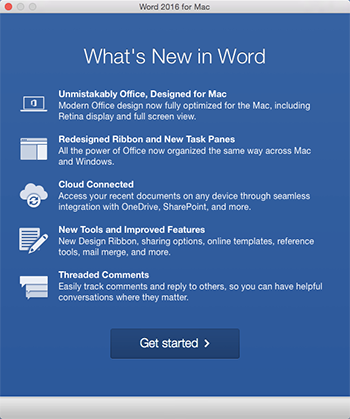what\'s new screen when you first start an office app you just installed