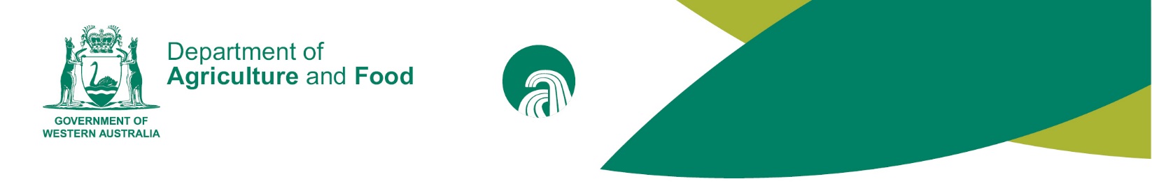 department of agriculture and food, western australia logo on the left. graphic element of leaves on the right.